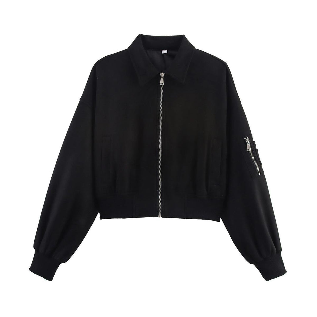 Damen modische Cropped-Jacke mit praktischen Reißverschlusstaschen und eleganter Silhouette EB