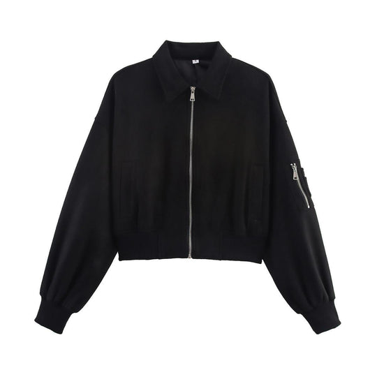 Damen modische Cropped-Jacke mit praktischen Reißverschlusstaschen und eleganter Silhouette EB