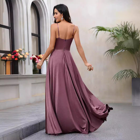 Damen Elegantes Maxikleid mit gerafftem Oberteil und schwingendem Saum EB