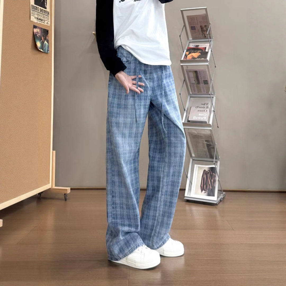 Damen weit geschnittene Karottenhose mit modernem Karo-Design EB