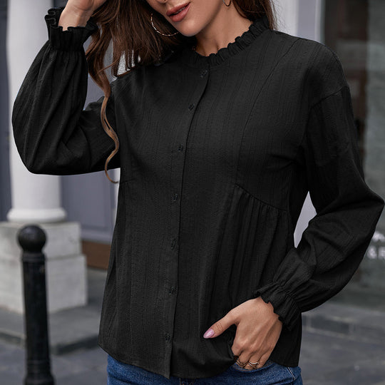 Damen Bluse mit Rüschensaum und Knopfdetails EB