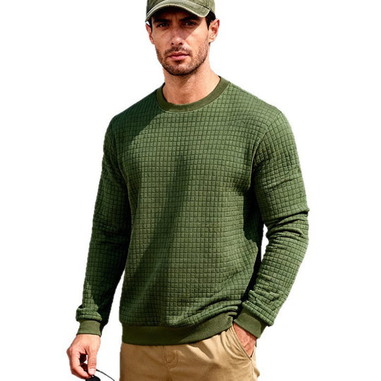 Herren nan strukturiertes Quadrat-Stepppullover mit Rundhals und elastischen Bündchen EB