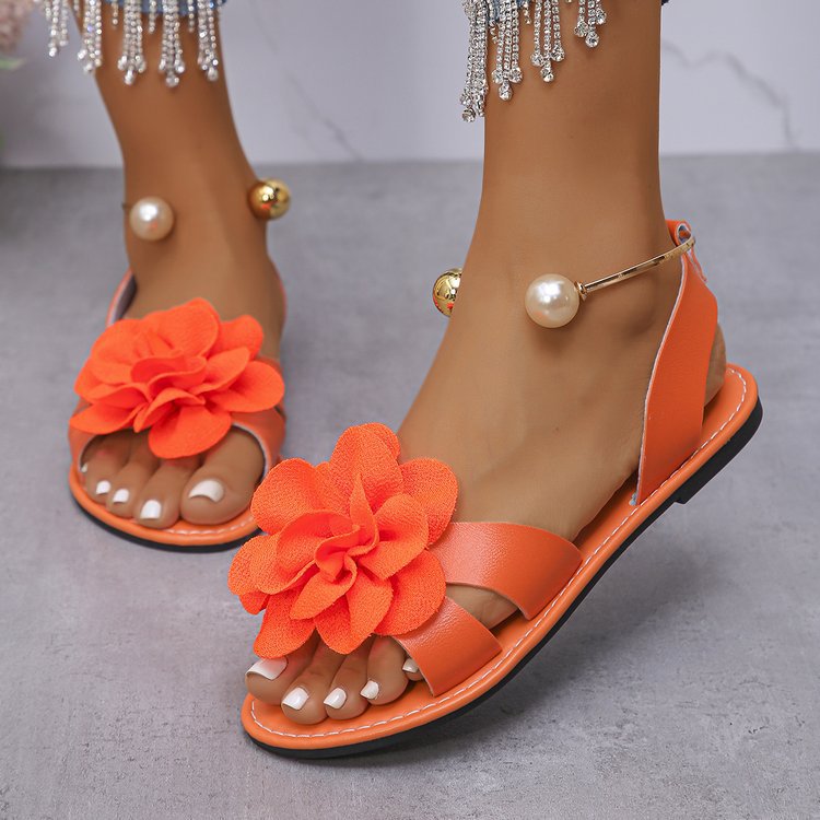 Damen Blumensandalen mit großer 3D-Blütenapplikation und Slingback EB