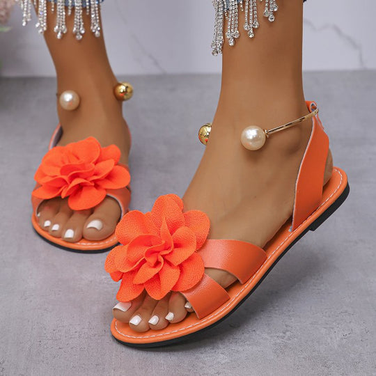 Damen Blumensandalen mit großer 3D-Blütenapplikation und Slingback EB