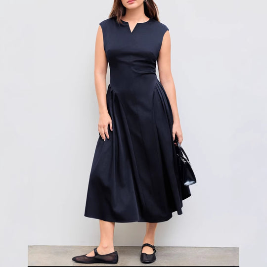 Damen elegantes Maxikleid mit voluminösen Falten und ärmellosem Design EB