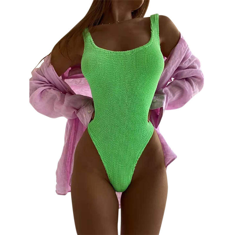 Damen Einteiliger Badeanzug mit hohem Beinausschnitt und strukturiertem Design EB