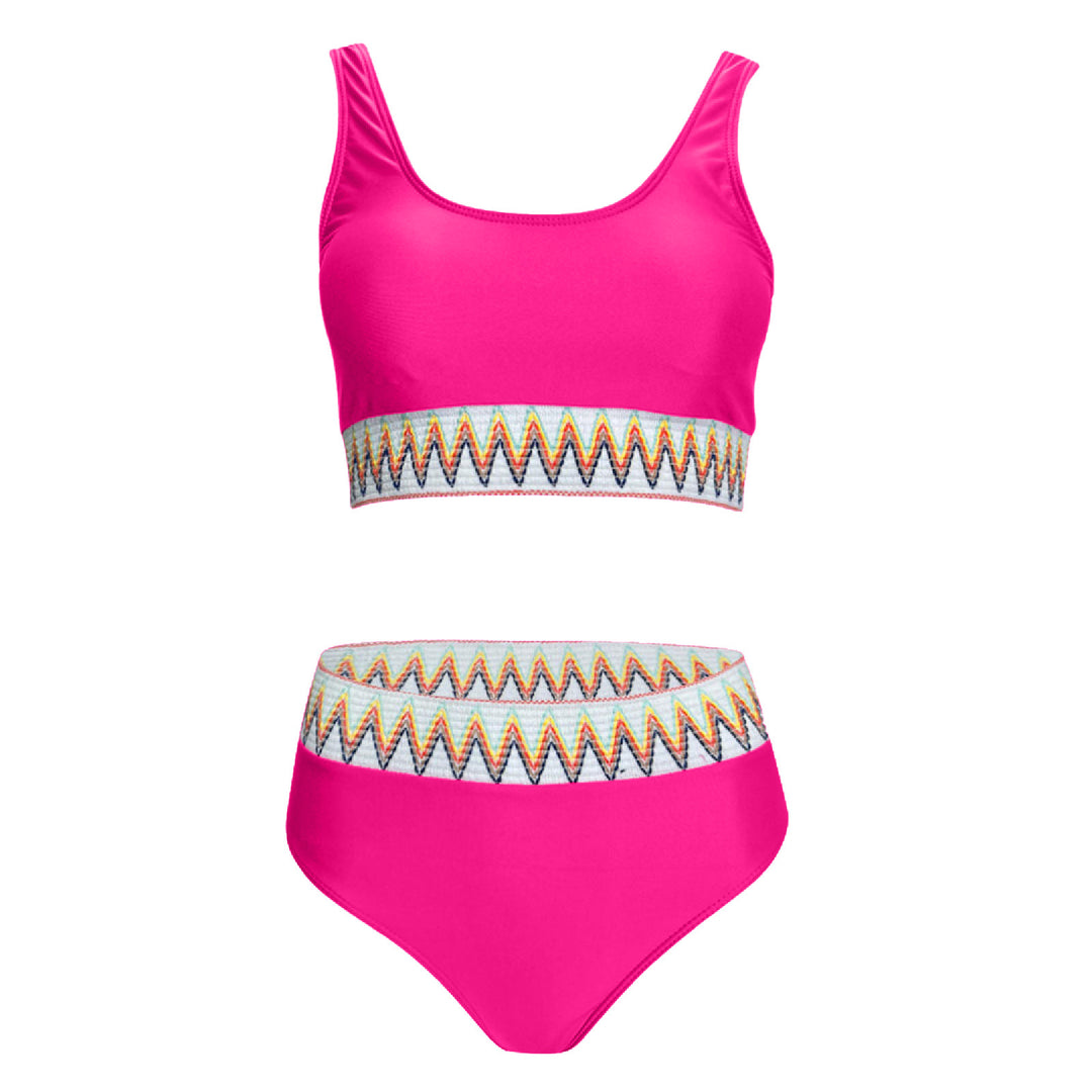Damen Hoch tailliertes Bikini-Set mit modischem gestreiftem Bund EB