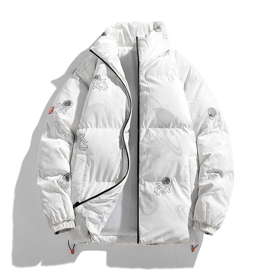 Damen futuristische Steppjacke mit astronautischen Mustern EB
