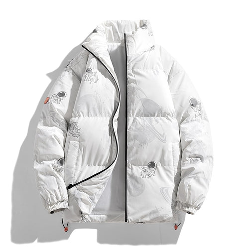 Damen futuristische Steppjacke mit astronautischen Mustern EB