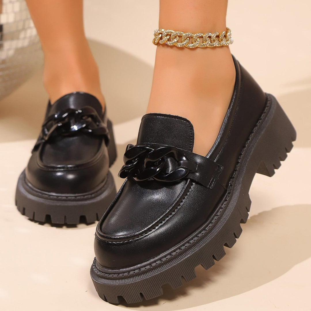 Damen Mokassins mit robustem Plateau und elegantem Riemendesign EB
