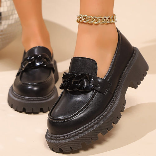Damen Mokassins mit robustem Plateau und elegantem Riemendesign EB