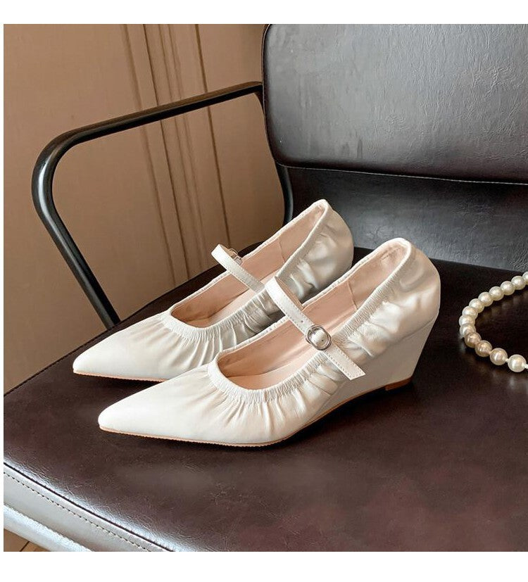 Damen elegante Ballerinas mit verstellbarem Riemen und hochwertiger Satin-Oberfläche EB