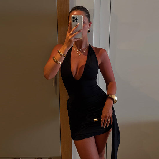 Damen stilvolles Wickelkleid mit Deep-V-Ausschnitt und Taillierungsdetails EB