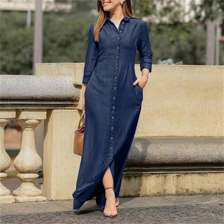 Damen Hemdkleid mit seitlichen Taschen und Knopfverschluss EB