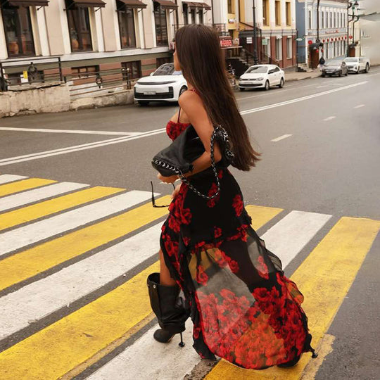 Damen Trägerloses Sommerkleid mit Chiffon-Rüschen EB