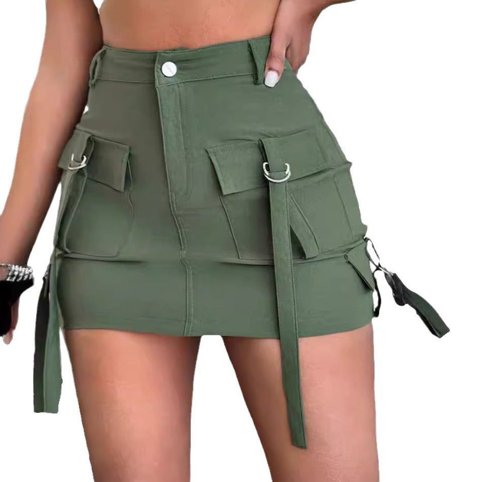Damen Street-Style Minirock mit praktischen Taschen und verstellbaren Trägern EB