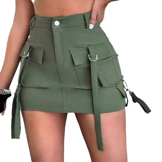 Damen Street-Style Minirock mit praktischen Taschen und verstellbaren Trägern EB