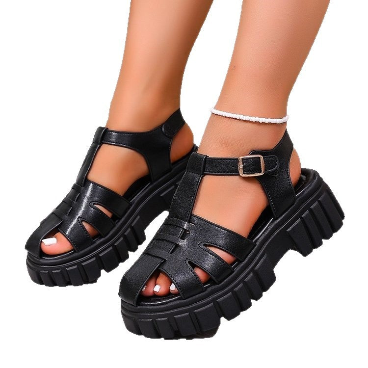 Damen Sportliche Plateau-Sandalen mit robustem Riemen-Design EB