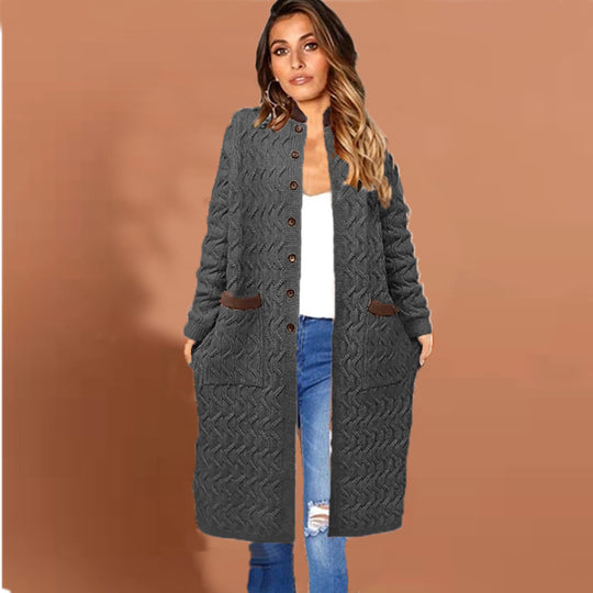Damen Strickmantel mit großem Zopfdesign und praktischen Taschen EB