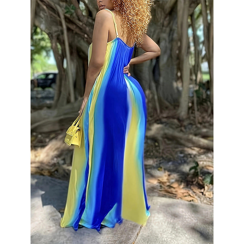 Damen luftiges Maxikleid mit schmalen Spaghettiträgern und fließendem Schnitt EB