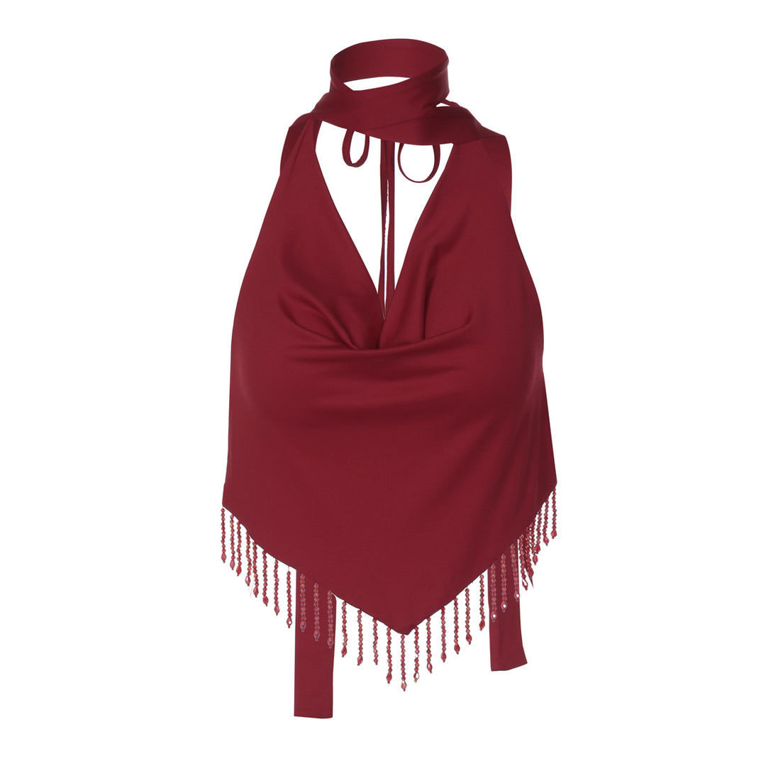 Damen Haltertop mit eleganter Fransenverzierung EB