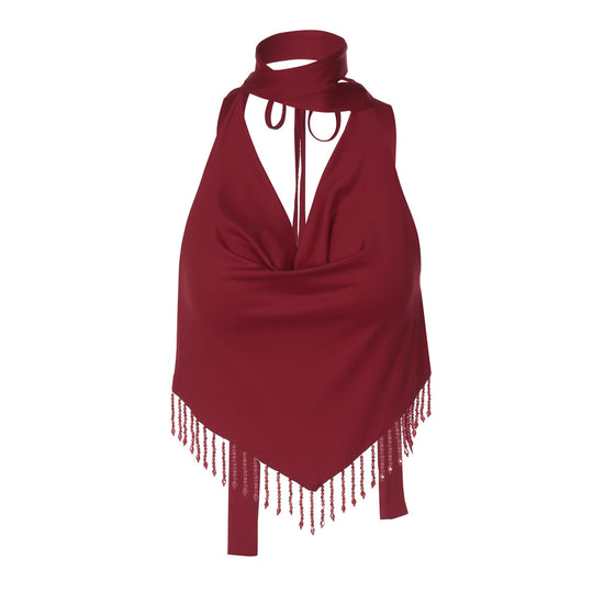 Damen Haltertop mit eleganter Fransenverzierung EB