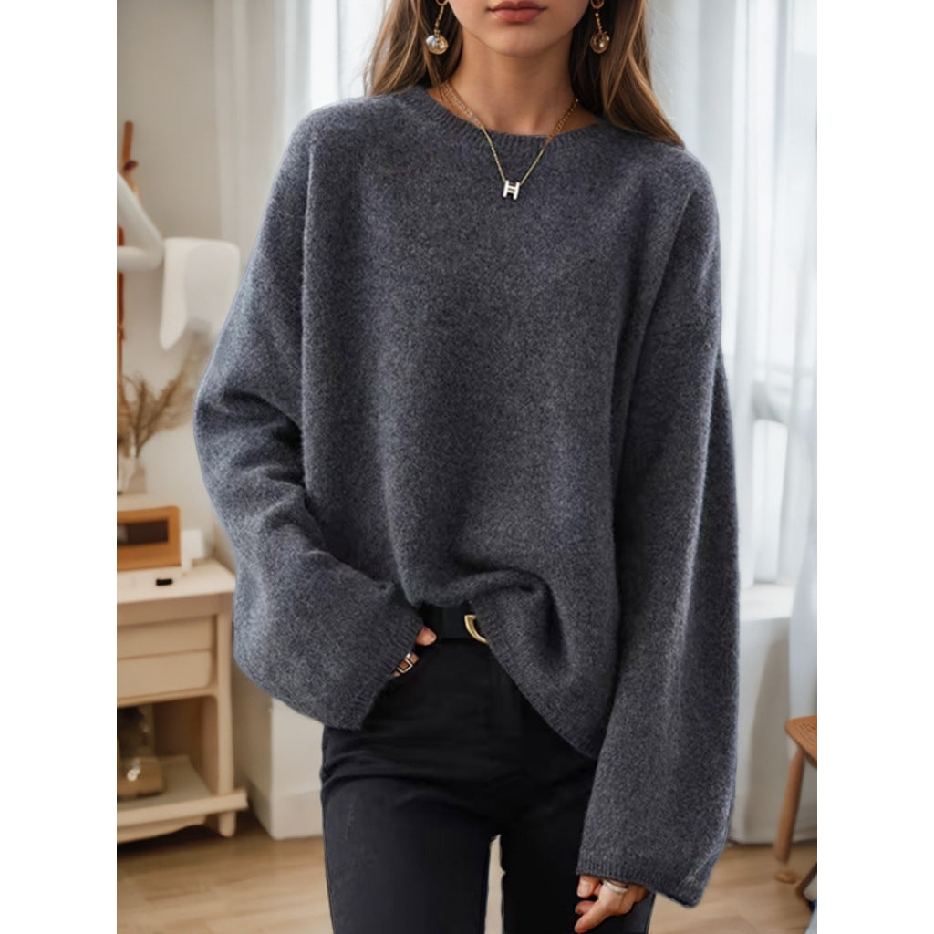 Damen nan lässiger Oversize-Strickpullover mit Rundhalsausschnitt und überschnittener Schulterpartie EB