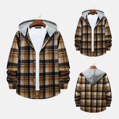 Herren Karierte Hemdjacke mit Kapuze und bequemer Passform EB