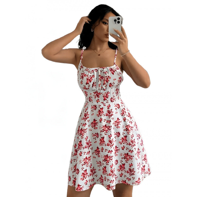 Damen Blumenkleid mit verstellbaren Spaghetti-Trägern und femininem Schnitt EB