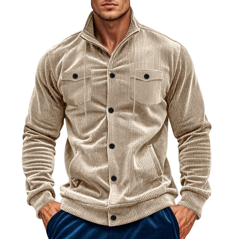 Herren nan Cord-Überhemdjacke mit Kentkragen, Druckknopfverschluss und aufgesetzten Brusttaschen EB
