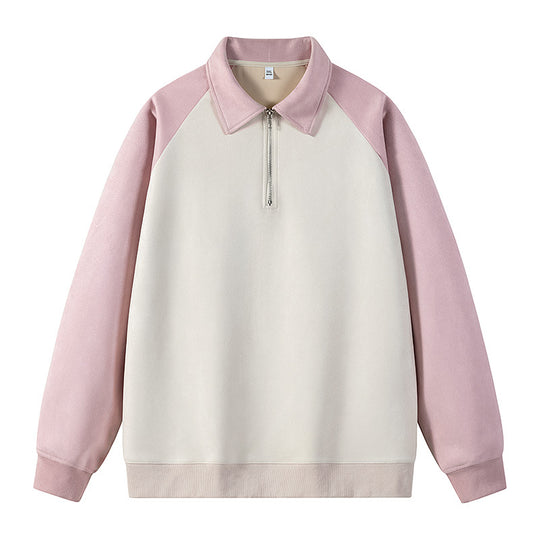 Damen stylischer Sweat-Pullover mit Kragen und halbseitigem Reißverschluss EB