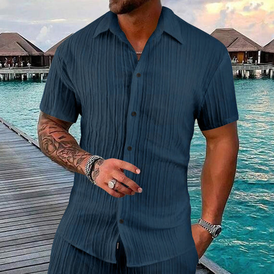 Herren Kurzarm-Hemd mit strukturiertem Design und modernen Knopfdetails EB