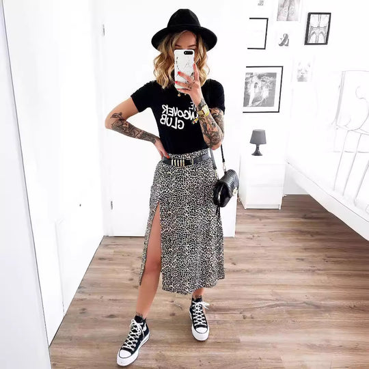 Damen Midirock mit tierischem Print EB