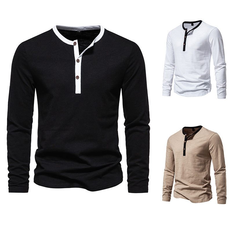 Herren langärmliges Henley-Shirt mit kontrastierendem Kragen EB