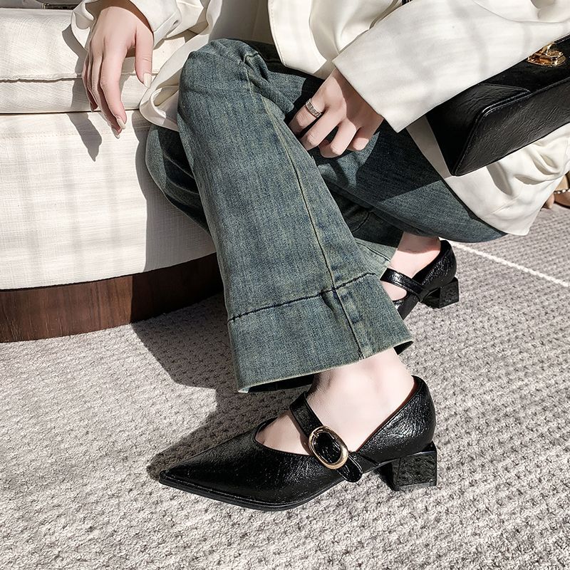 Damen elegante Slingback-Pumps mit breitem Riemen und blockiertem Absatz EB