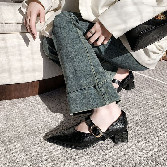 Damen elegante Slingback-Pumps mit breitem Riemen und blockiertem Absatz EB