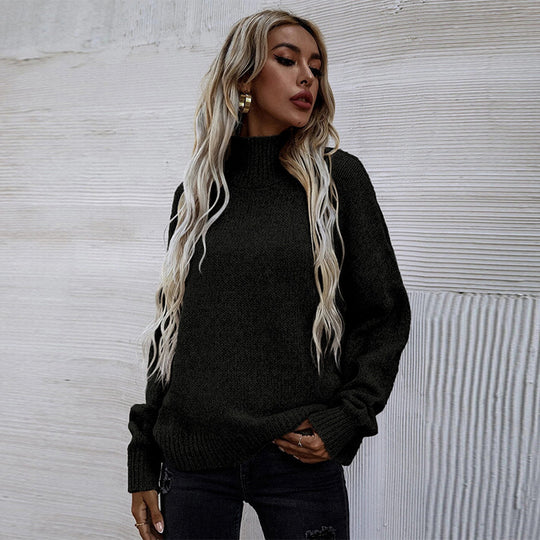 Damen Strickpullover mit hohem Kragen und lässigem Schnitt EB