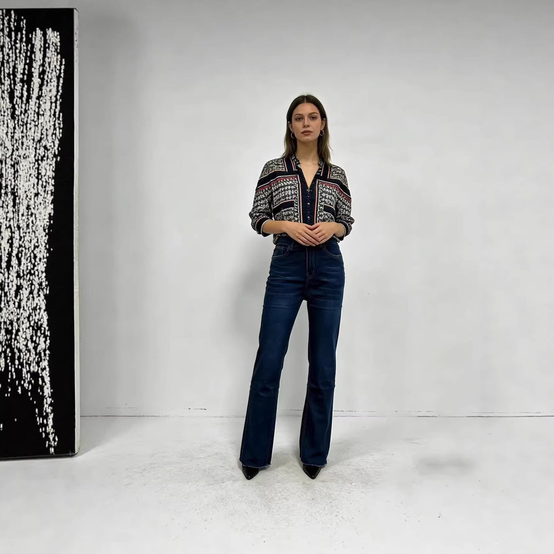 Damen hoch taillierte Bootcut Jeans im eleganten Design EB