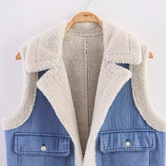 Damen Weste im Vintage-Style aus Denim mit Fleecefutter EB