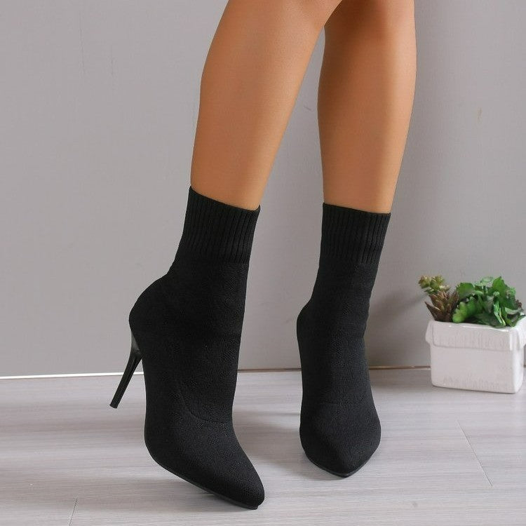 Damen Ankle Stiefeletten mit elegantem Strickoberteil und schmalem Absatz EB