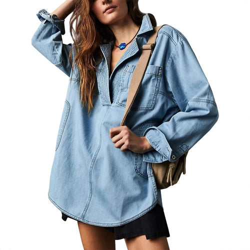 Damen Denim-Shirt mit detailreicher Steppung und lässigem Schnitt EB