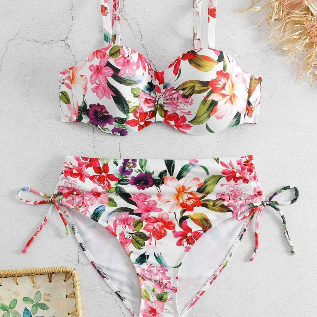 Damen Blumiger Balconette-Bikini mit Hohem Bund EB