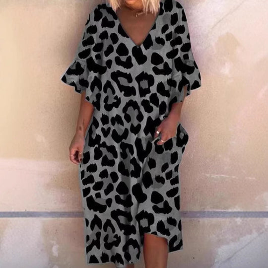 Damen Ärmelloses Kaftan Kleid im Leopardenmuster Heidi-Mode