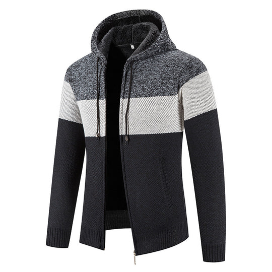 Herren modischer Strickjacke mit Kapuze und strukturiertem Design EB
