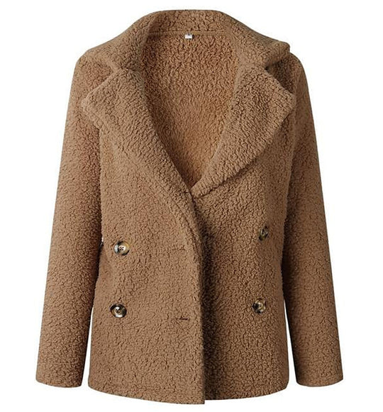 Damen Flauschiger Doppelreiher Blazer aus Kunstfell EB