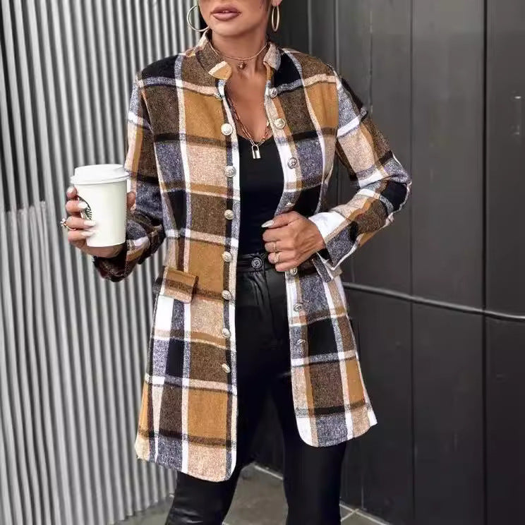 Damen Modischer Karo-Blazer aus weichem Wollmix EB