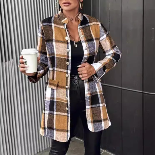 Damen Modischer Karo-Blazer aus weichem Wollmix EB