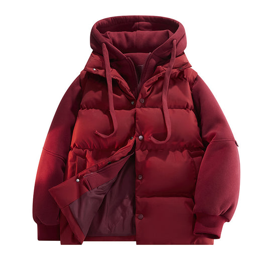 Herren Hybrid-Steppjacke mit Fleeceärmeln, Kapuze und verdecktem Druckknopfverschluss EB