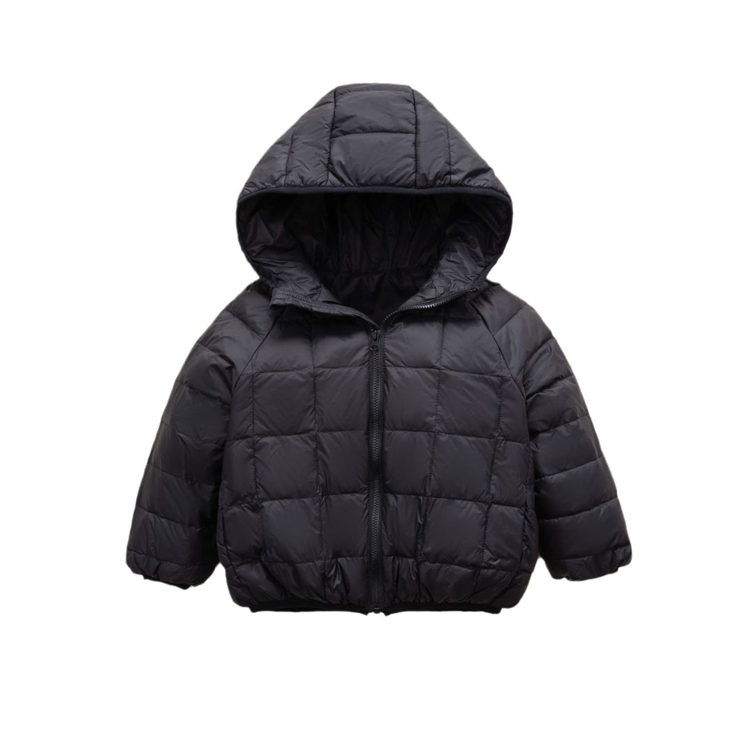Damen warme Daunenjacke mit Kapuze und quer gestepptem Design EB