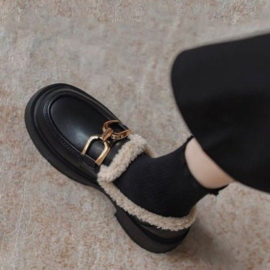 Damen Mokassins mit plüschigem Innenfutter und elegantem Schnallenverschluss EB